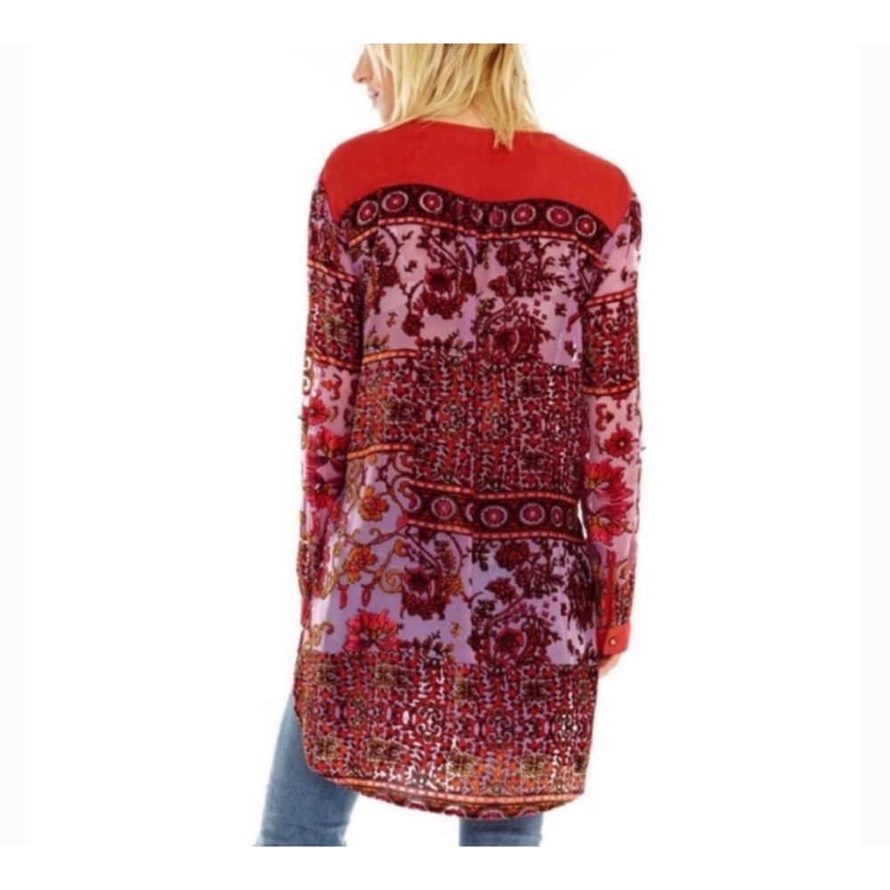 Aratta Silent Journey Floral Velvet Burnout Tunic Shirt Dress Women's Size XS